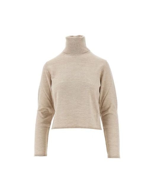 MM6 by Maison Martin Margiela Natural Wool Turtleneck Sweater With Leather Patches