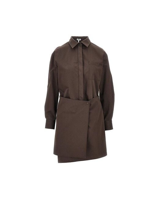 Loewe Brown Cotton And Silk Mini Shirt Dress