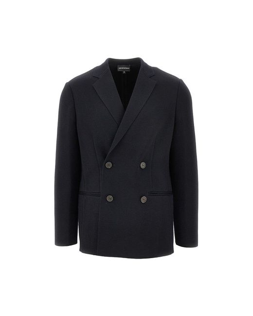 Emporio Armani Blue Knitted Double-Breasted Jacket for men