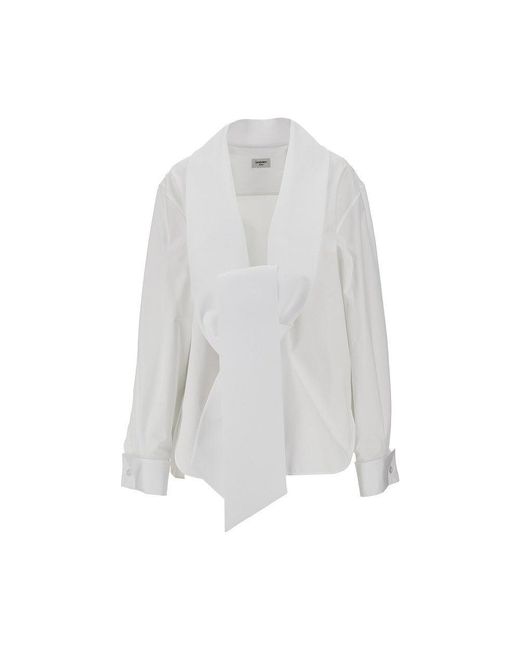 Saint Laurent White Poplin Shirt With Lavallière Collar