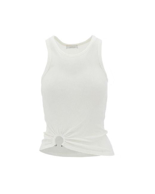Rabanne White Ribbed Tank Top With Piercing Detail