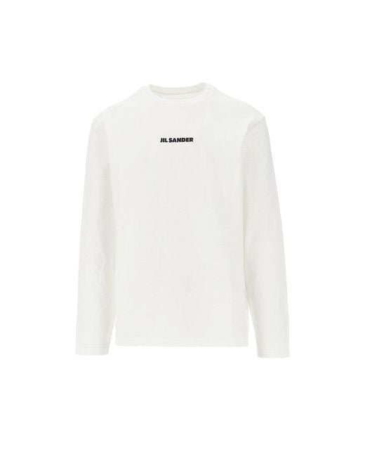 Jil Sander White Logo Print Cotton T-Shirt for men