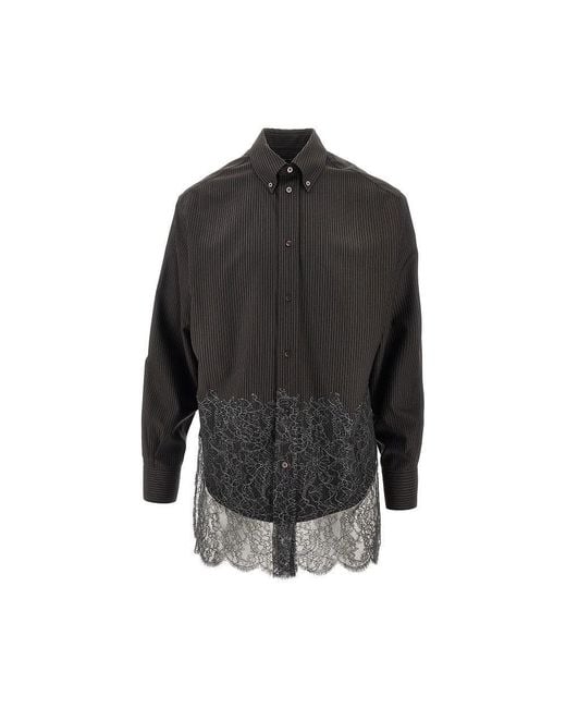 Fendi Black Wool Shirt With Lace Insert for men