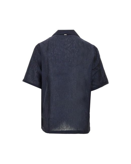 Herno Blue Summer Linen Short-Sleeved Shirt for men