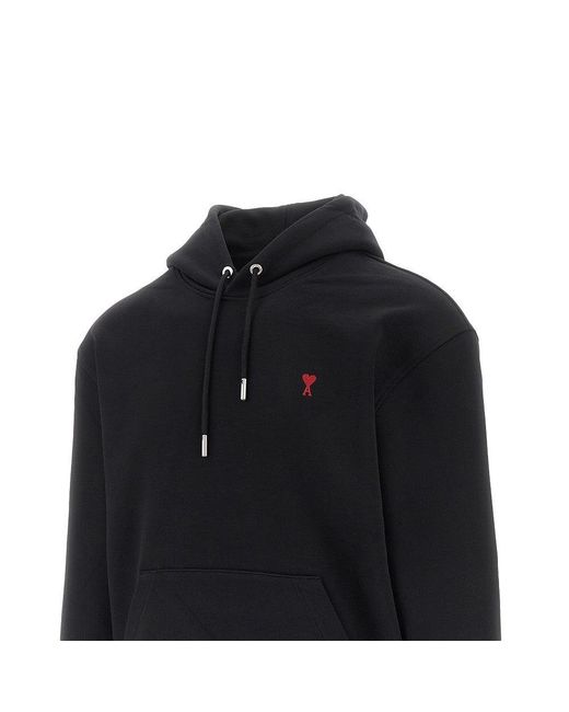 Felpa Con Cappuccio De Coeur' Uomo di AMI in Black da Uomo