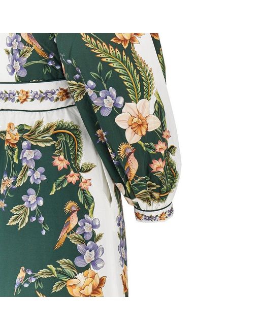 Farm Rio Green Cotton Long Dress With 'Nature' Motif