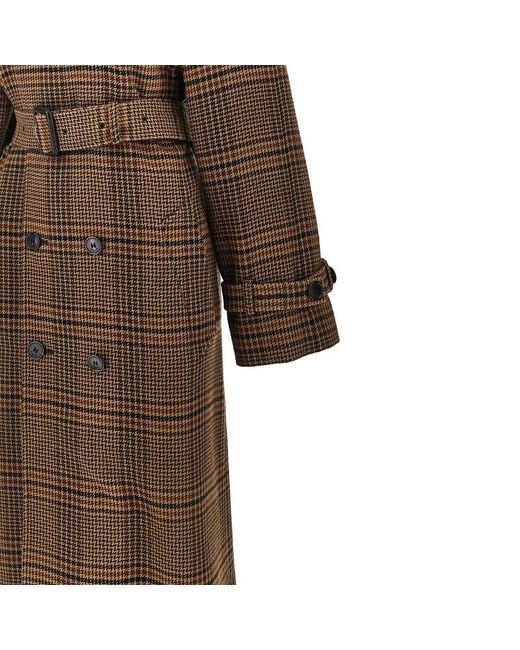 Saint Laurent Brown Prince Of Wales Coat With Belt