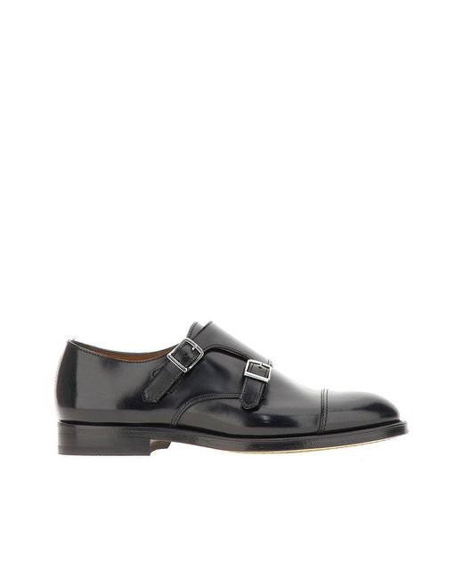 Doucal's Black Leather Double Monkstrap Shoes for men