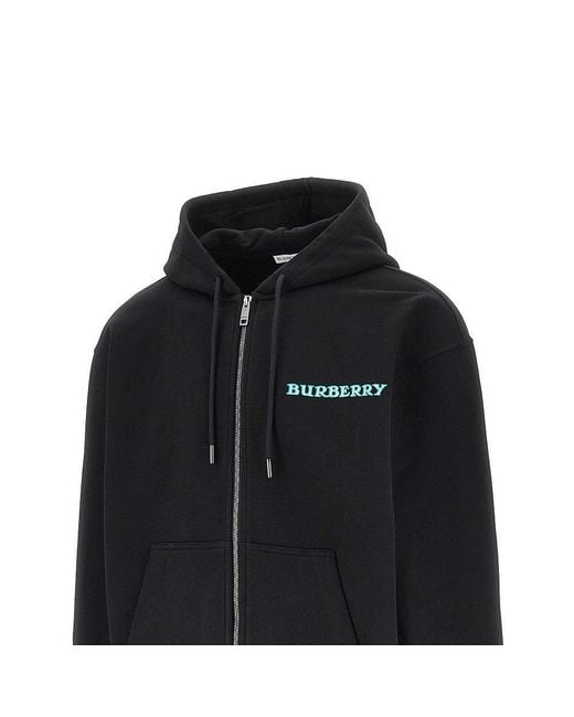 Burberry Black Heritage Logo Print Full-Zip Hoodie for men
