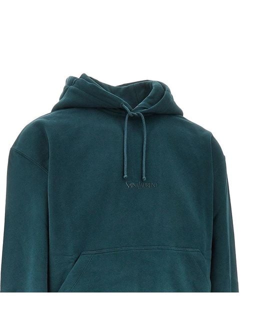 Saint Laurent Green Hoodie With Logo Embroidery for men