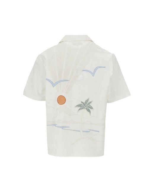 Wax London White 'Didcot' Embroidered Cotton And Linen Shirt for men