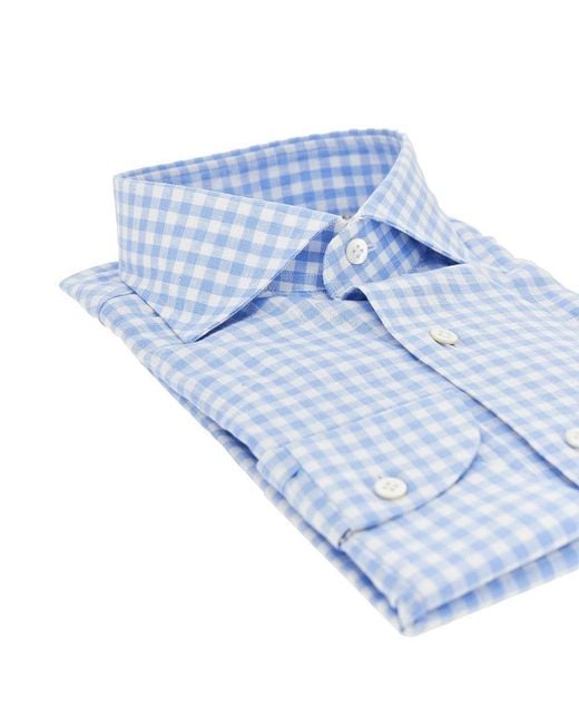 Borriello Blue Check Cotton And Linen Shirt for men