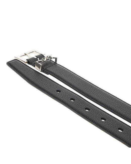 Saint Laurent Black Leather Belt With Cassandre Detail for men