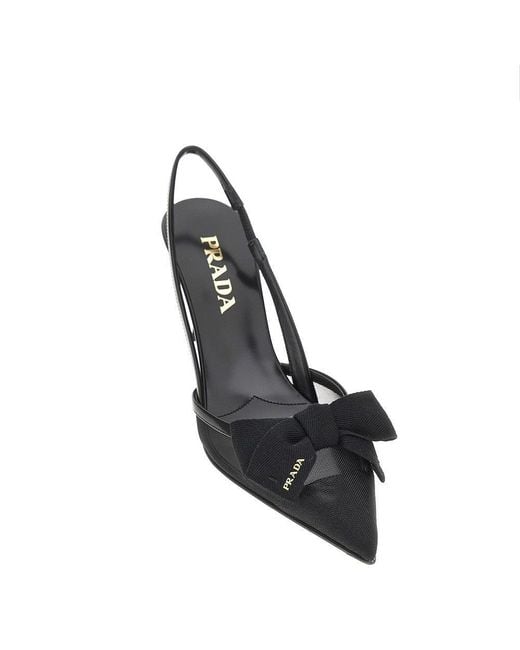 Prada Black Mesh Slingback Pumps With Bow