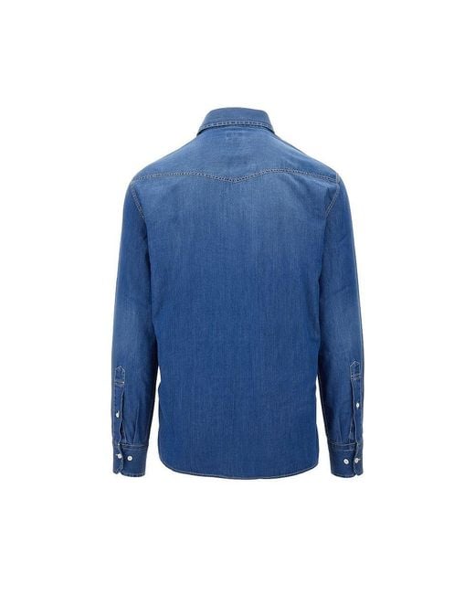 Brunello Cucinelli Blue Easy Fit Denim Shirt for men