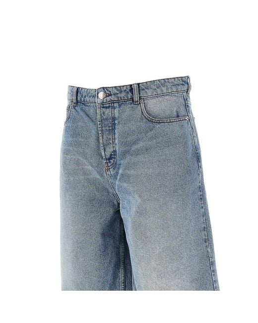 AMI Blue Wide Leg Denim Shorts for men
