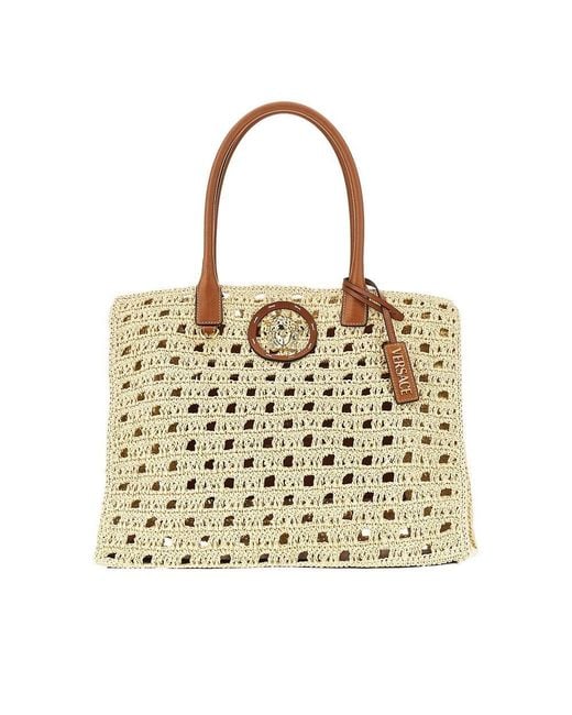 Versace Metallic Big 'La Medusa' Raffia Shopping Bag