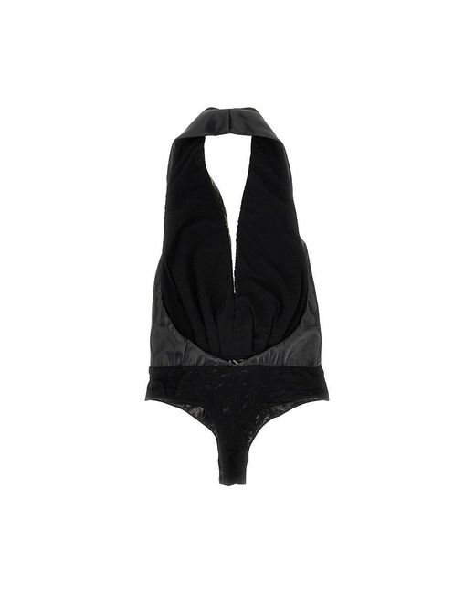 ANDAMANE Black Faux Leather Bodysuit