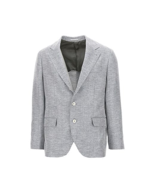 Brunello Cucinelli Gray Chevron Fabric Single-Breasted Jacket for men