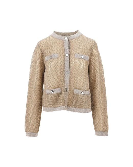 Tory Burch Natural 'Kendra' Lurex Mesh Cardigan