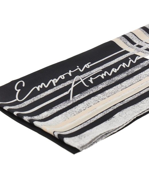 Emporio Armani Black Silk Scarf With Print