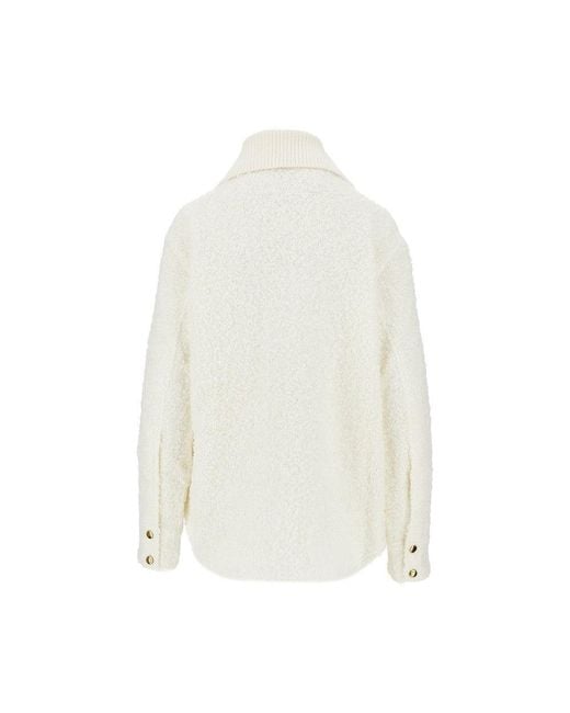 Moncler White Bouclé Knit Full-Zip Cardigan