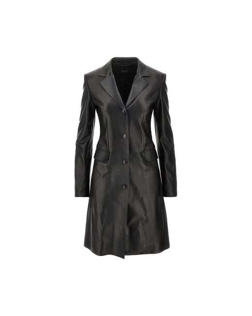 Gucci Black Nappa Leather Single-Breasted Coat