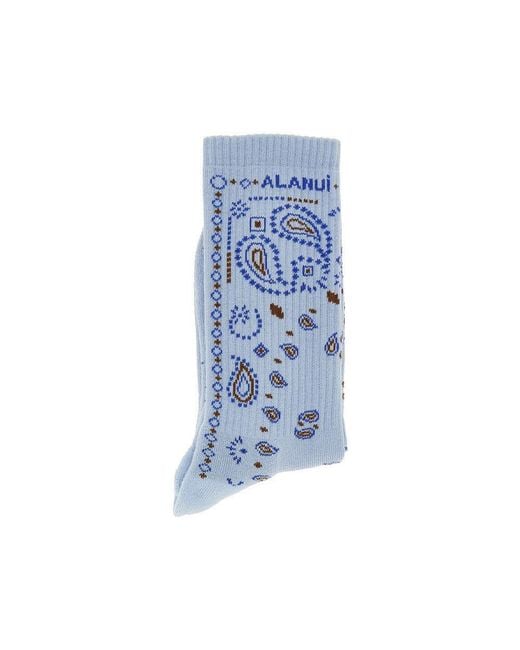 Alanui Blue Cotton-Blend Socks With Bandana Motif