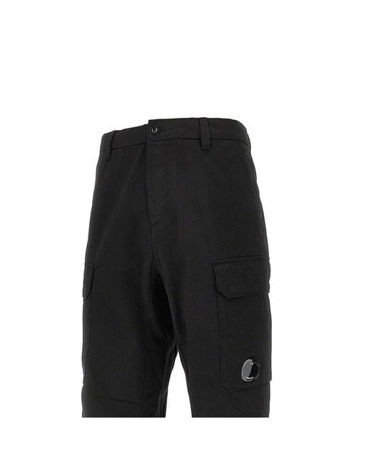 C P Company Black Cotton Loose Fit Cargo Pants for men