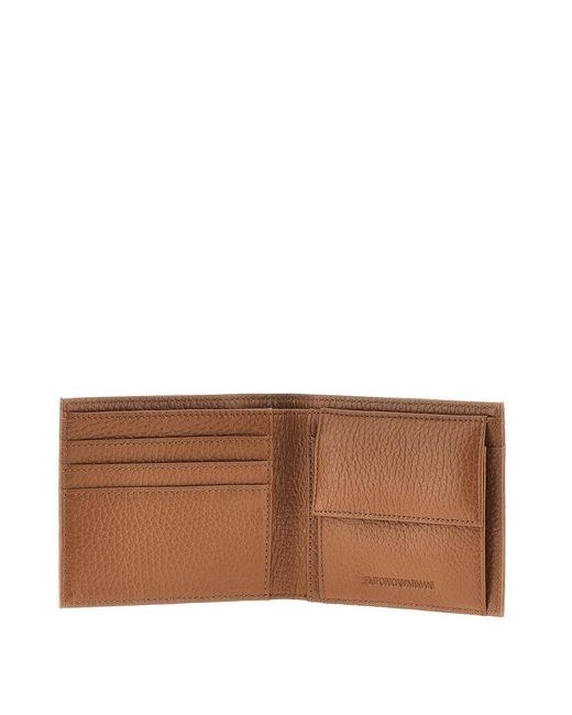 Emporio Armani Brown Grained Leather Bi-Fold Wallet for men