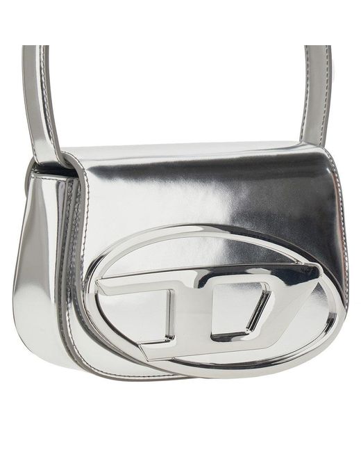 DIESEL Gray Mirrored Leather 1Dr Shoulder Bag