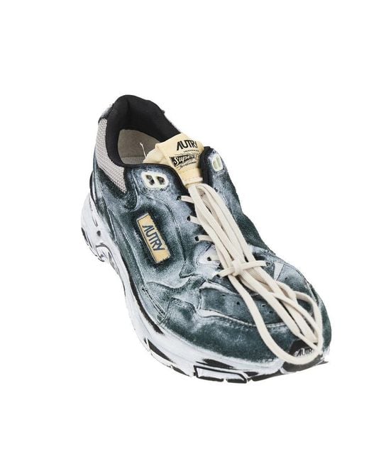 Autry Blue 'Hyperway' Suede Leather And Mesh Sneakers for men