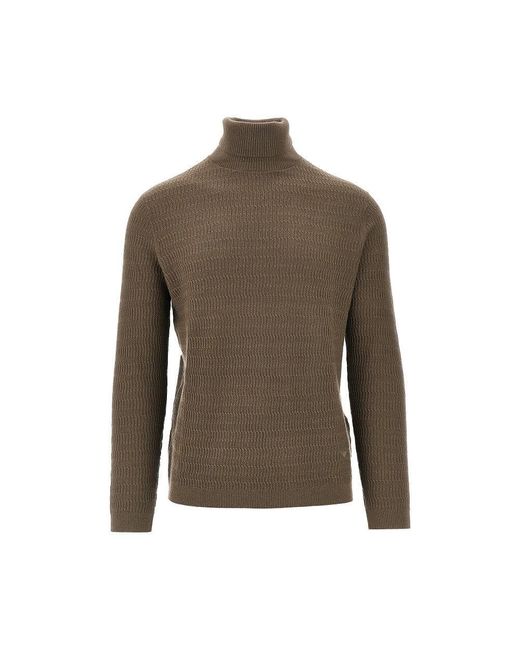 Emporio Armani Green Knitted Turtleneck With Logo Embroidery for men