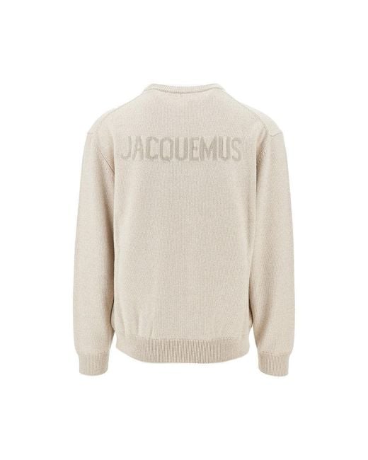 Jacquemus White Merino Wool Sweater With Logo Intarsia for men