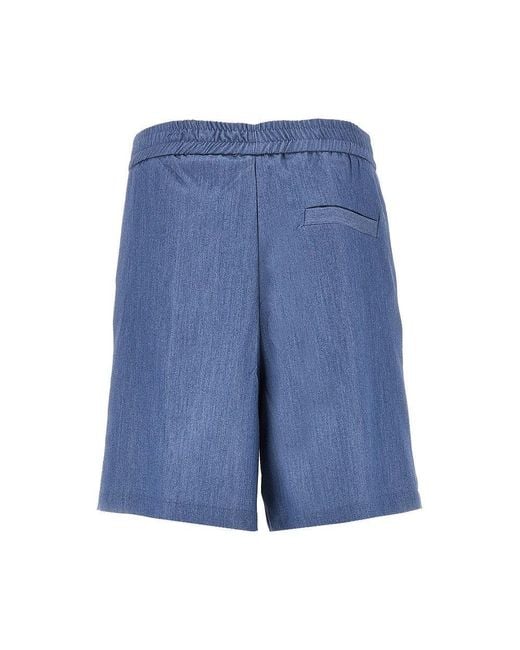 C.9.3 Blue Viscose-Blend Gabardine Bermuda Shorts for men