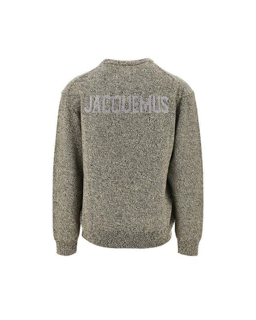 Jacquemus Gray Merino Wool Sweater With Logo Intarsia for men