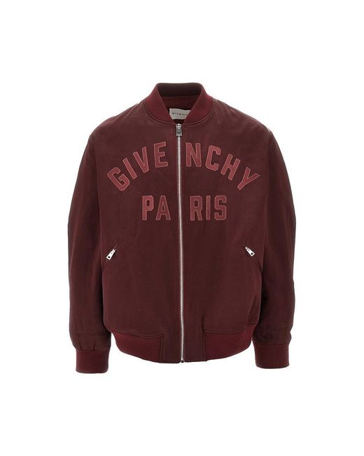 Givenchy Red Paris' Patch Satin Bomber Jacket for men