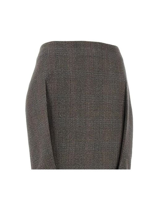 Prada Gray Prince Of Wales Wool Midi Skirt