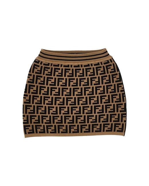 Fendi Brown Ff Knitted Mini Skirt Kids 12