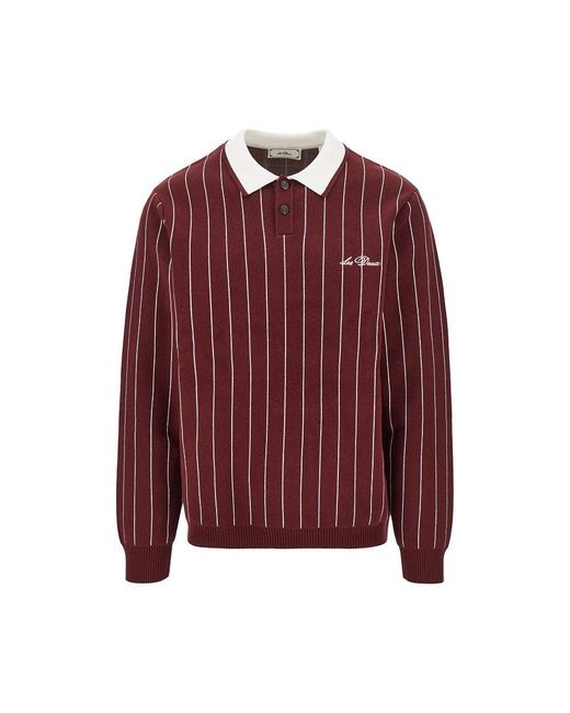 Les Deux Red Knitted Polo Shirt With Striped Motif for men