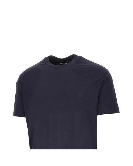 Emporio Armani Blue Stretch Jersey T-Shirt With Eagle Embroidery for men