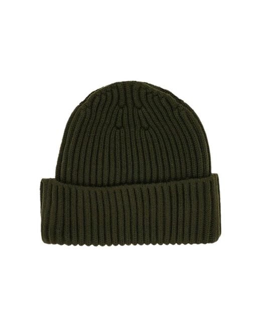 Stone Island Green Wool Beanie Hat With Logo Patch Kids