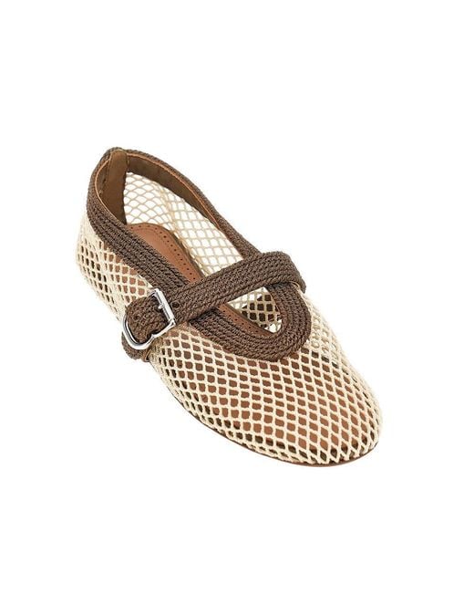 Alaïa Natural Satin Cord And Net Ballet Flats