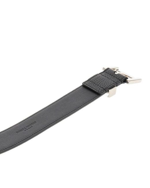 Saint Laurent Black Leather Belt With Cassandre Detail for men