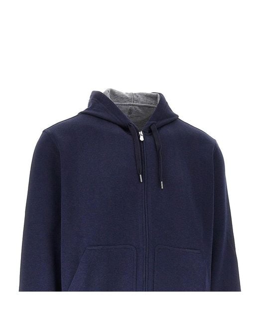 Brunello Cucinelli Blue Double Jersey Full-Zip Hoodie for men