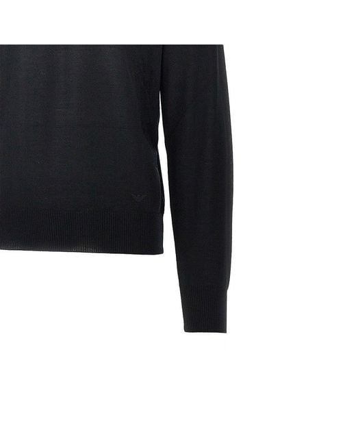 Emporio Armani Black Virgin Wool Turtleneck With Eagle Embroidery for men