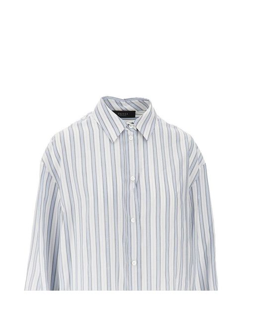 Gucci Blue Striped Jacquard Bayadère Silk Shirt
