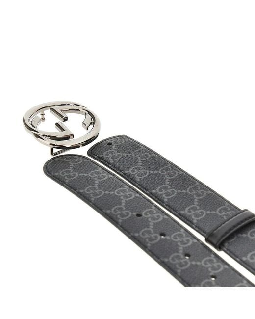 Gucci Gray Reversible Belt With Interlocking Gg Buckle for men