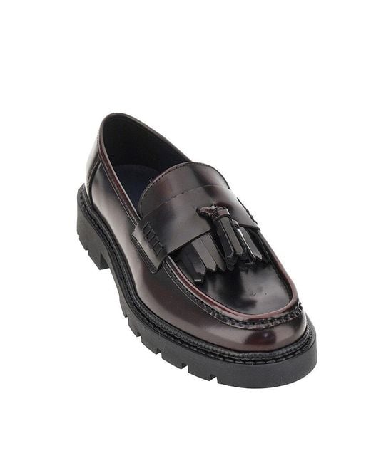 Bianco Black Leather Loafers With Tassels for men