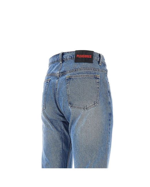 Pleasures Blue 'Rotten' Jeans With Skull Embroidery for men